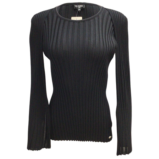 Chanel Ribbed Knit Cape Sleeved Black Sweater