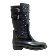 Stuart Weitzman Black Rubber and Leather Boots with Gunmetal Stud Details
