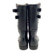 Stuart Weitzman Black Rubber and Leather Boots with Gunmetal Stud Details