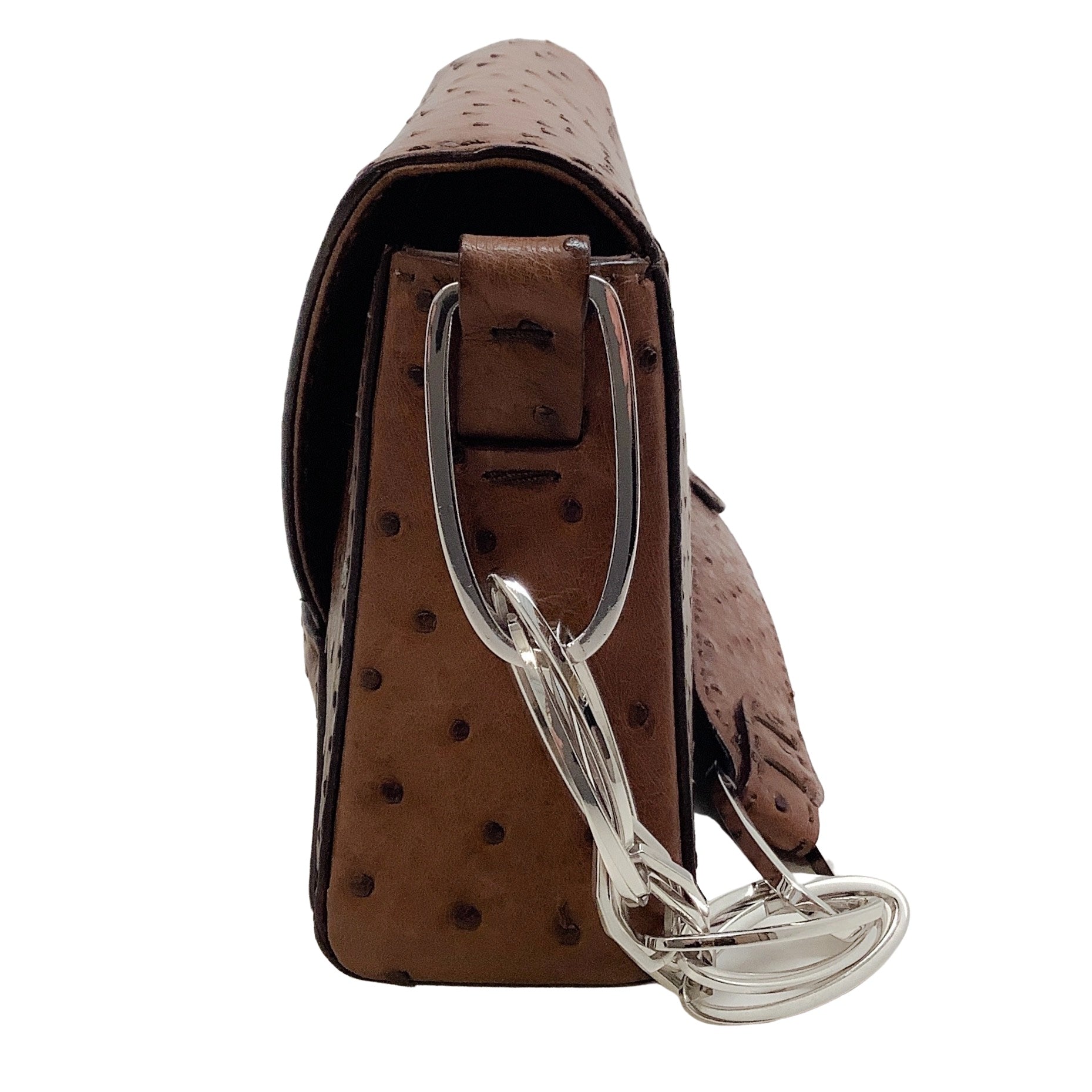 VBH Brown Ostrich Leather Manila Shift Shoulder Bag