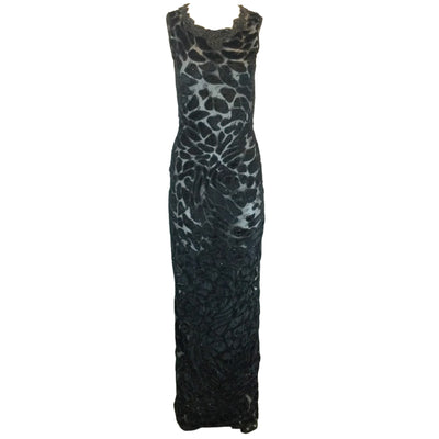 Oscar de la Renta Vintage Black Sleeveless Beaded Velvet Maxi Dress
