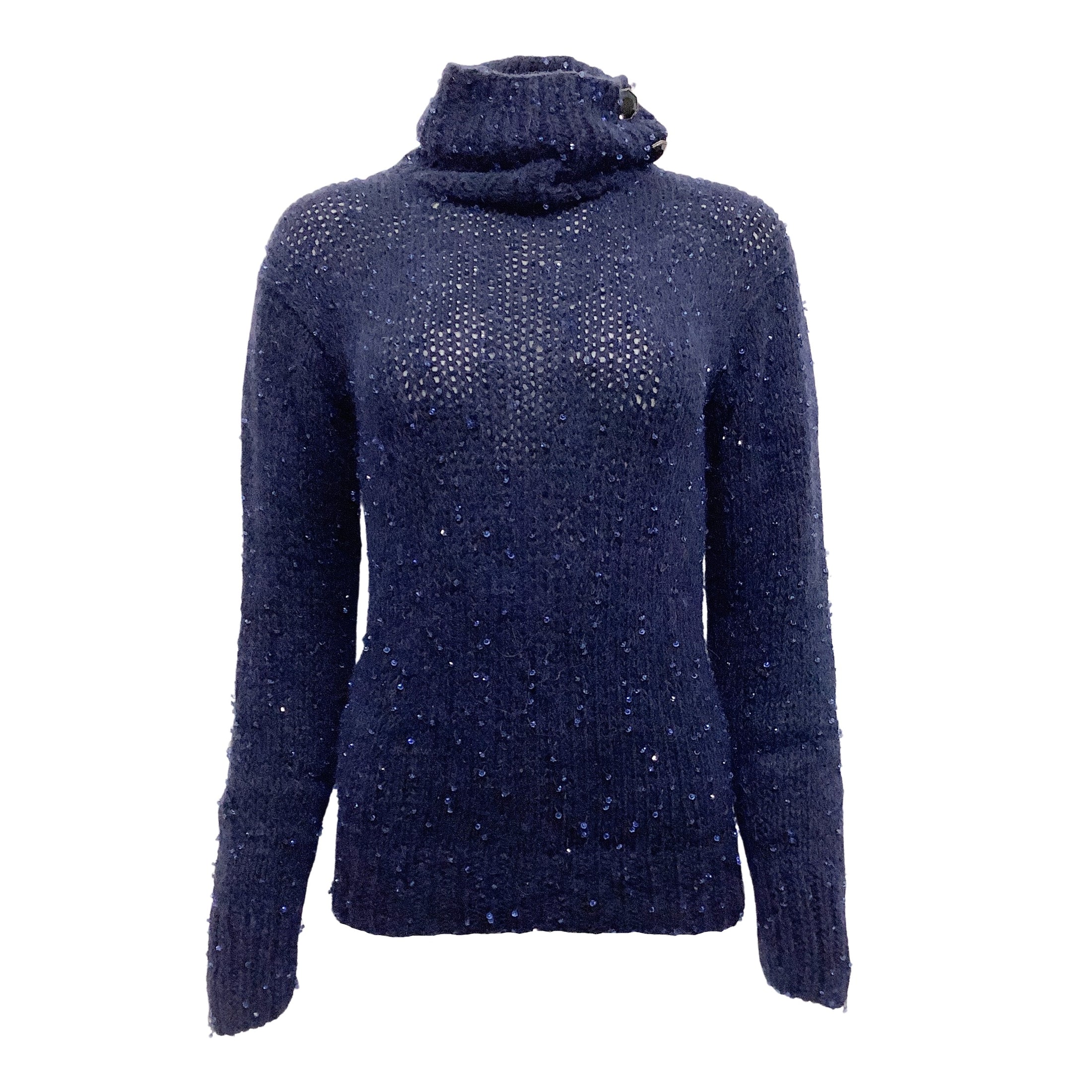 Chanel Navy Blue Cashmere and Mohair Sweater with Sequins
