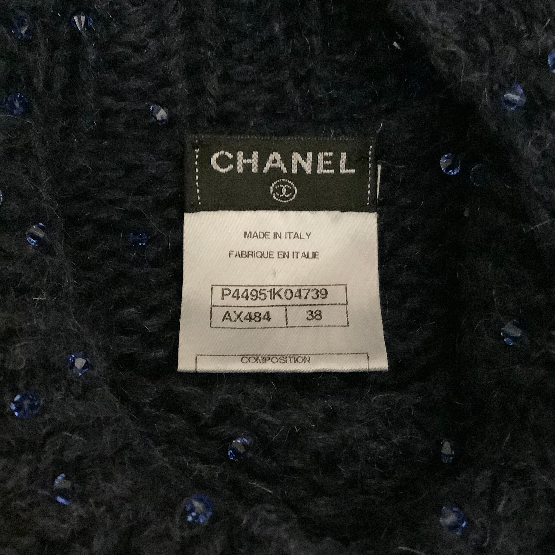 Chanel Navy Blue Cashmere and Mohair Sweater with Sequins