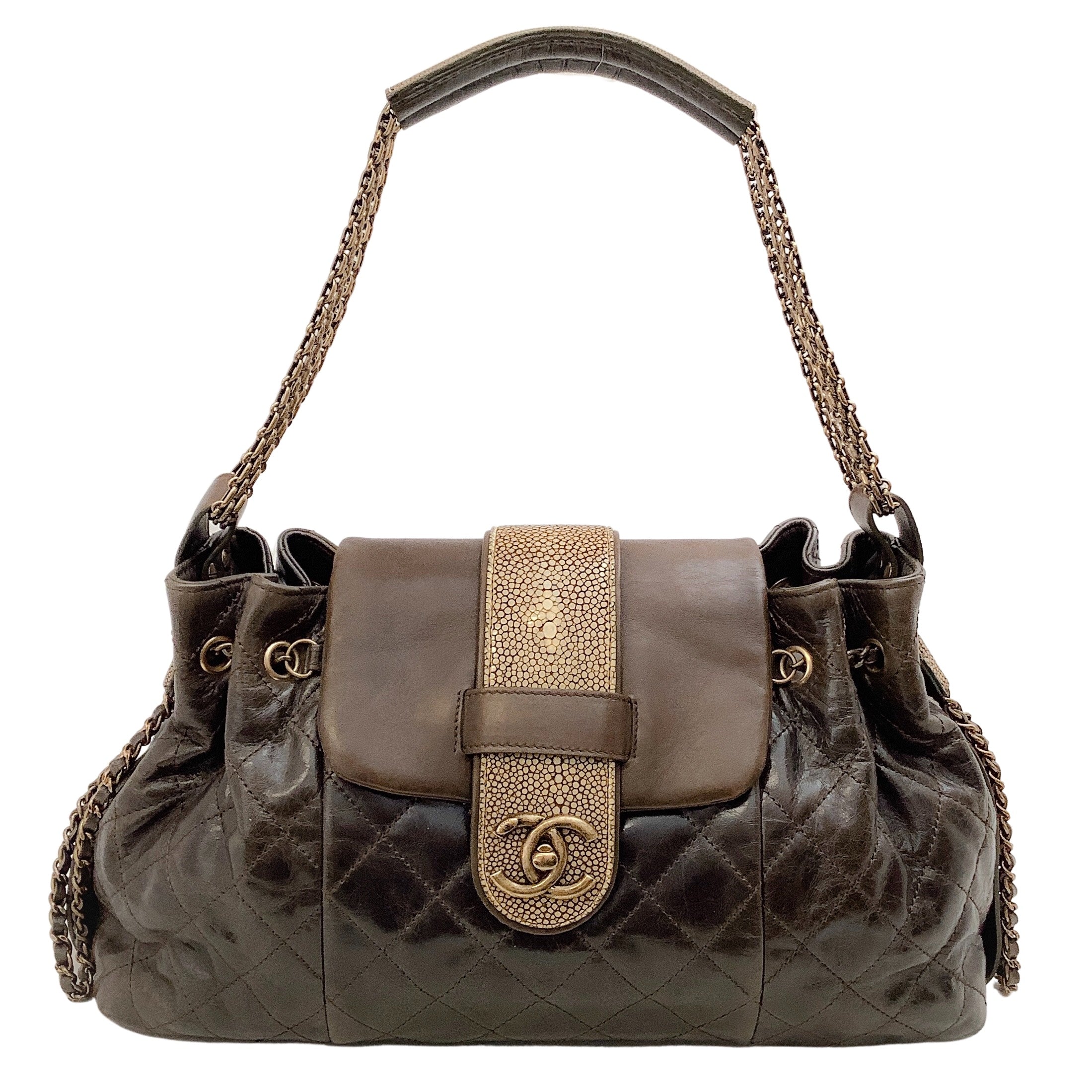 Chanel Brown Leather Quilted Bindi Shoulder Bag with Stingray Flap