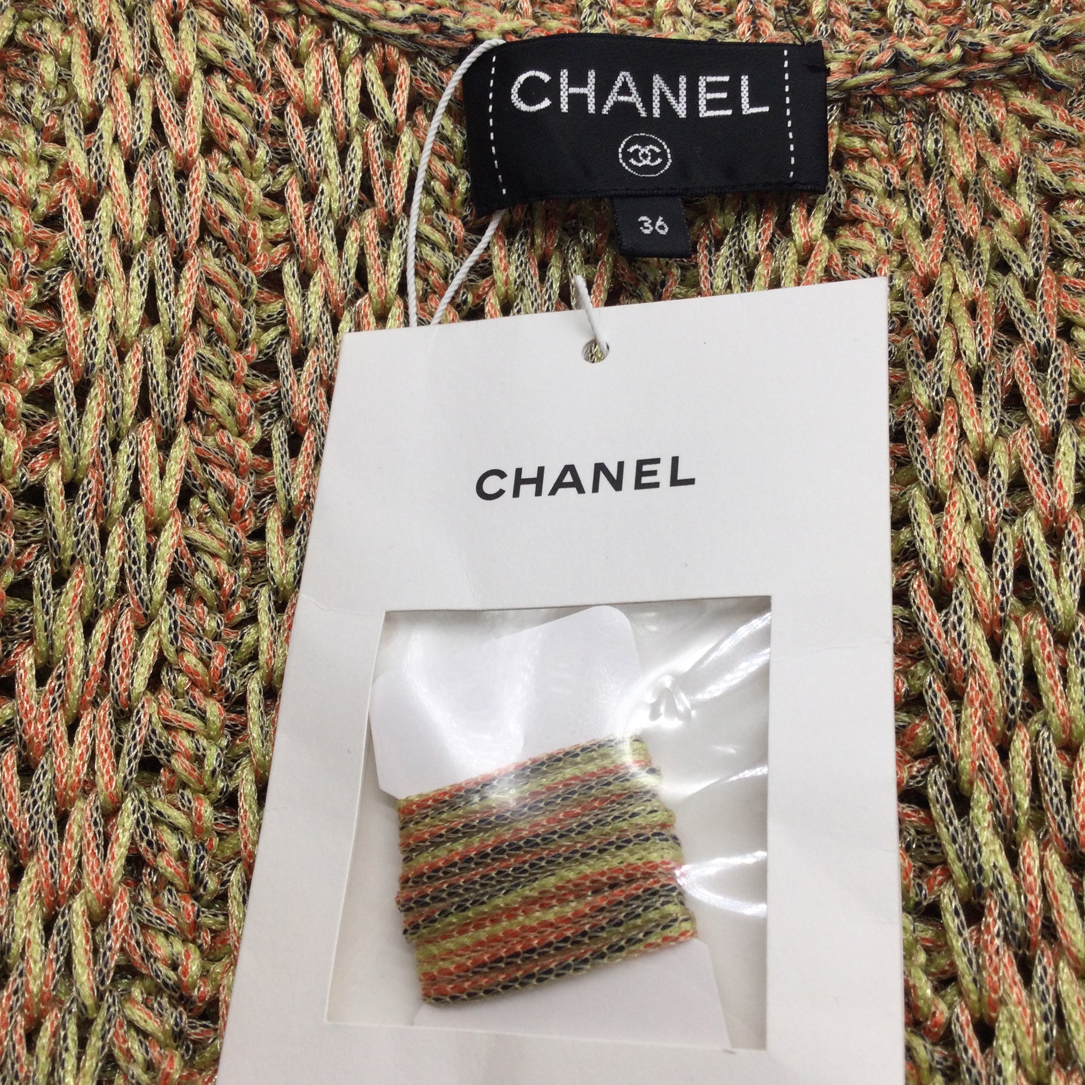 Chanel 2017 Braided Trim Woven Knit Cardigan Gold Multi Sweater