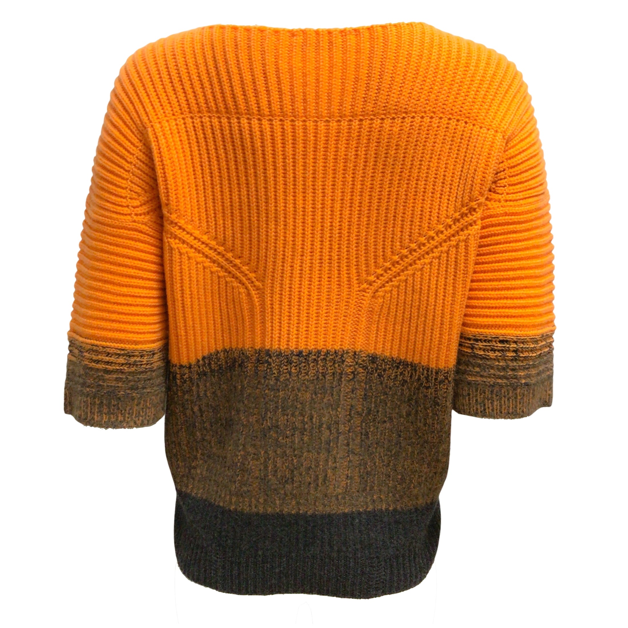 Jil Sander Short Sleeved Ribbed Knit Cashmere Orange / Charcoal Grey Sweater