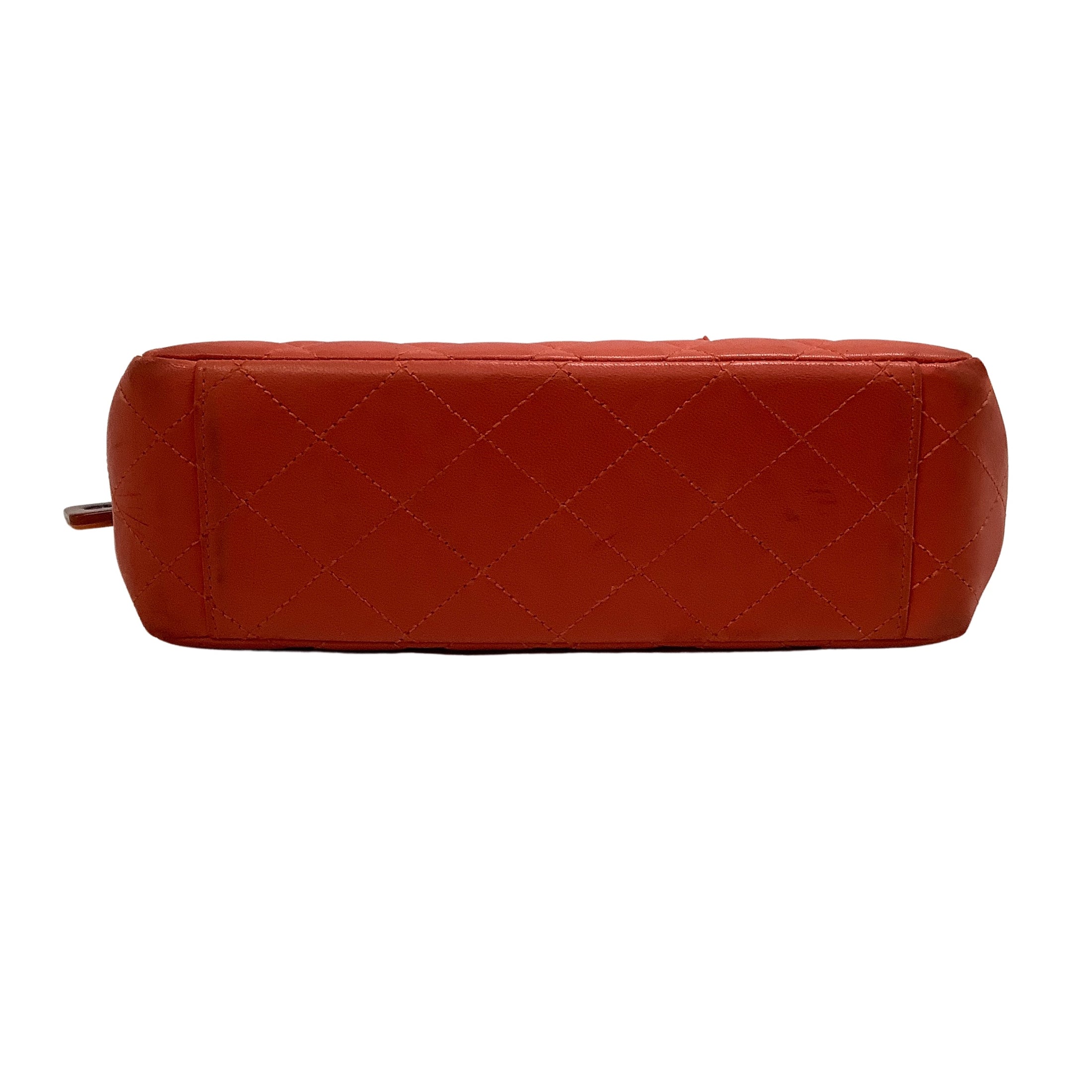 Chanel Vintage Orange Lambskin Leather Quilted Shoulder Bag with Tortoise Acrylic Hardware