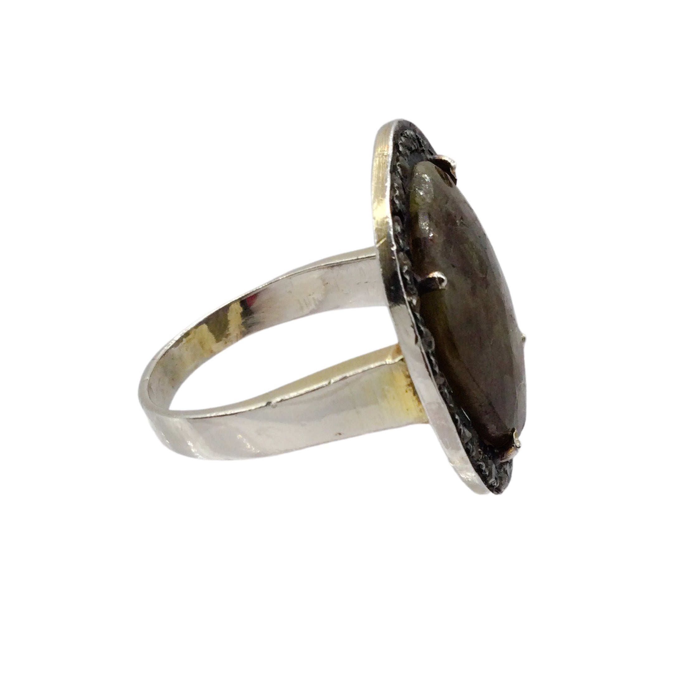Brown Labradorite & Pave Diamond Ring
