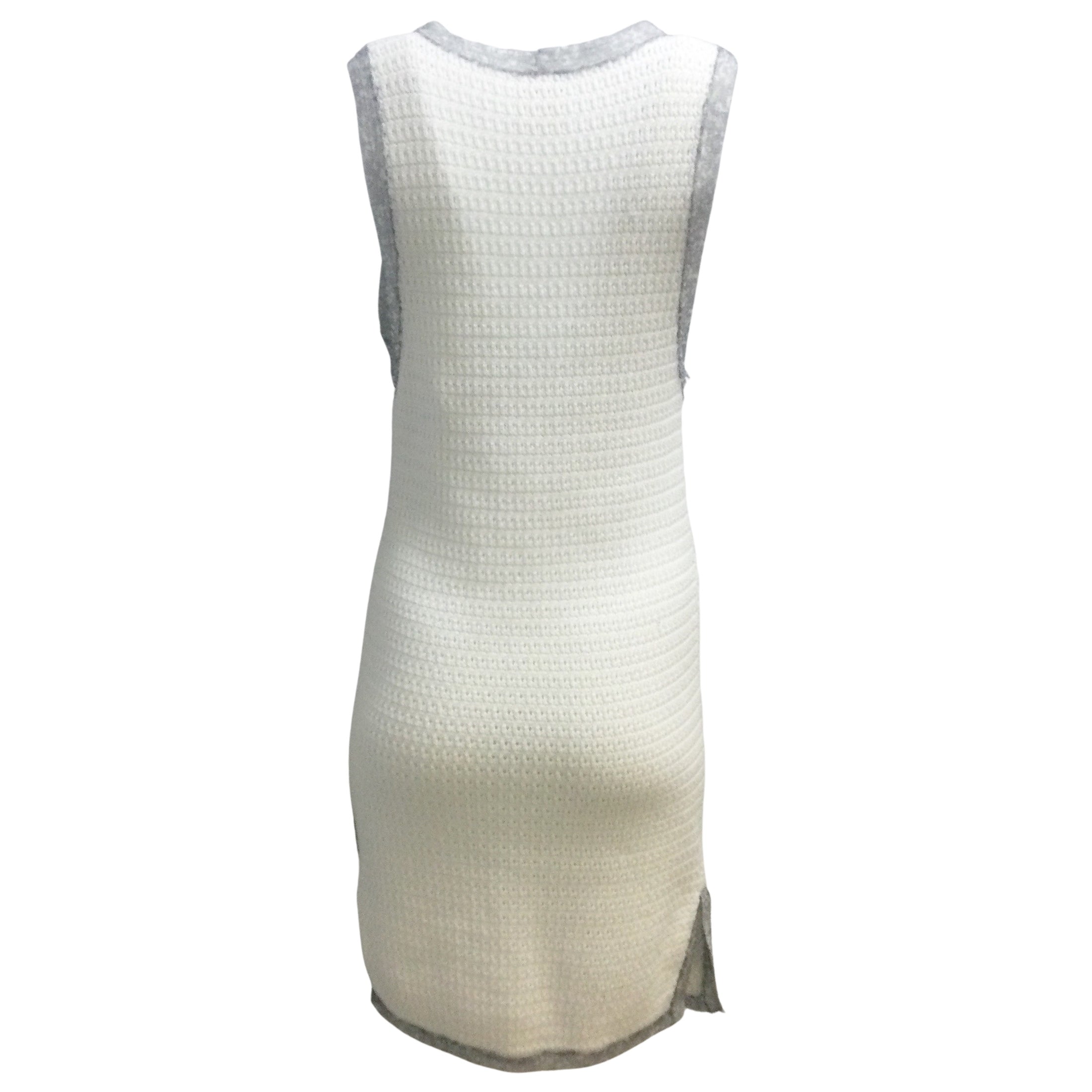 Chanel White Silk Trim Deep V-neck Knit Long Vest