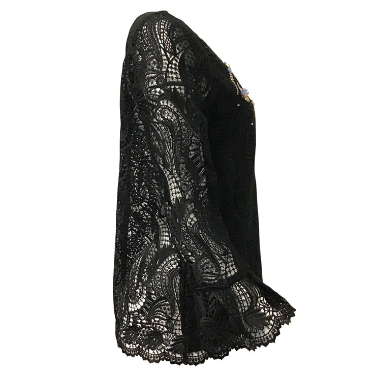 Kobi Halperin Black Lace Multicolor Crystal Embellished Blouse