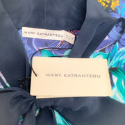 Mary Katrantzou Purple / Aqua Silk Floral Pussybow Dress