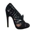 Load image into Gallery viewer, ALAÏA Black Suede Cut Out with Flower Front Pumps
