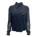 Load image into Gallery viewer, Chanel Navy Silk Asymmetric Pleated Blouse
