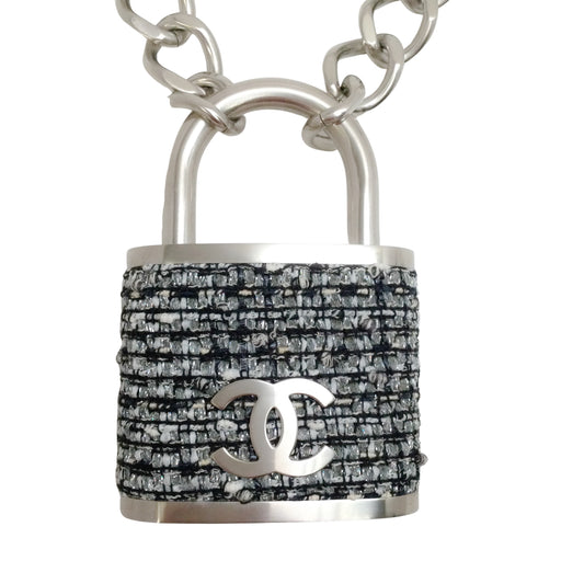 Chanel Silver Giant Tweed Lock Necklace