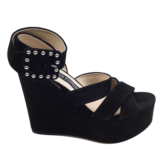 Sergio Rossi Black Suede Elettra Wedges