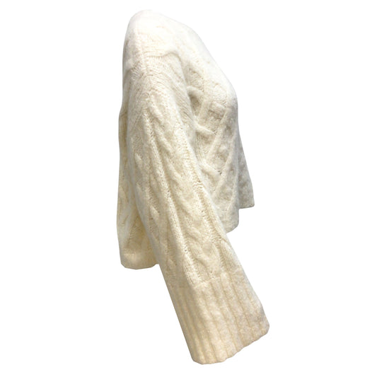 Brunello Cucinelli Cable Knit Wide Sleeved Cashmere Ivory Sweater
