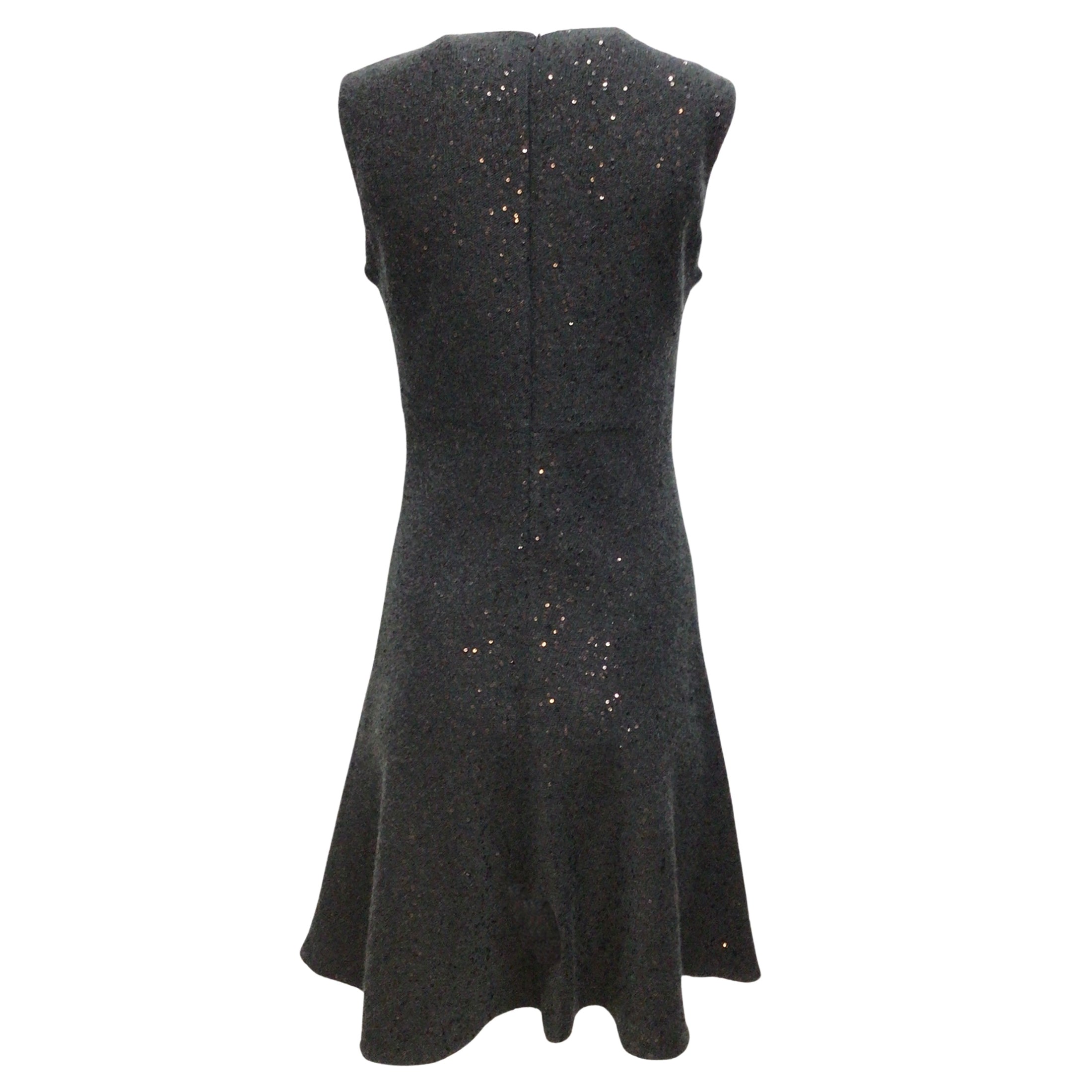 Brunello Cucinelli Charcoal Grey Sequined Sleeveless Cashmere and Silk Flared Work/Office Dress
