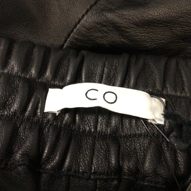 Co Black Culotte Cropped Lambskin Leather Elastic Waistband Pants