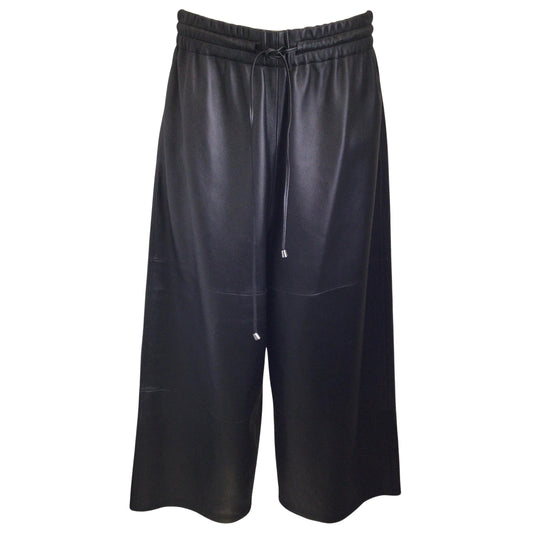 Co. Black Culotte Cropped Lambskin Leather Elastic Waistband Pants 