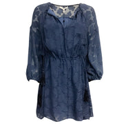 10 Crosby Derek Lam Blue Tassel Ties Long Sleeve Floral Burnout Casual Dress
