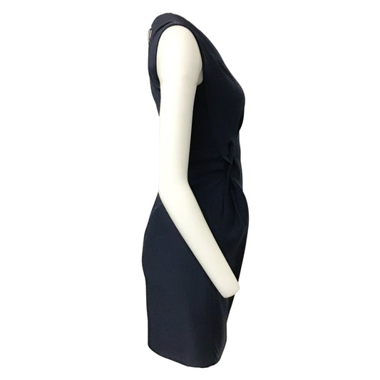 J. Mendel Navy Wool Silk Blend Draped Sleeveless Casual Dress