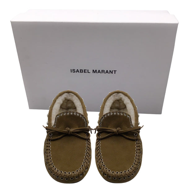 Isabel Marant Faomee Tan Shearling Lined Suede Leather Loafers in Taupe