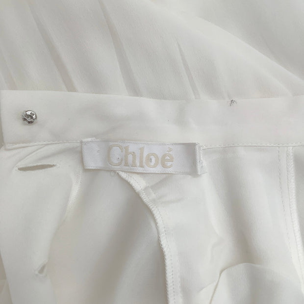 Chloe Milk White Pleated Silk Blouse with Back Buttons