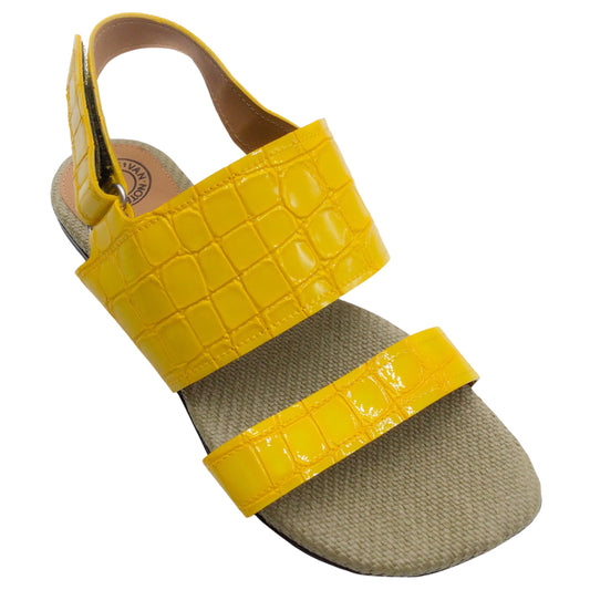 Dries van Noten Yellow Croc Embossed Patent Leather Flat Sandals