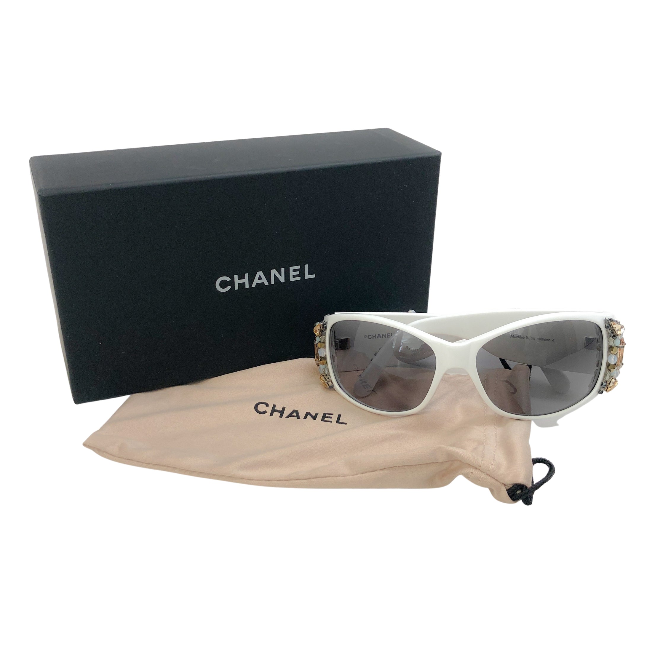 Chanel White Crystal Bijou Numero 1 Sunglasses