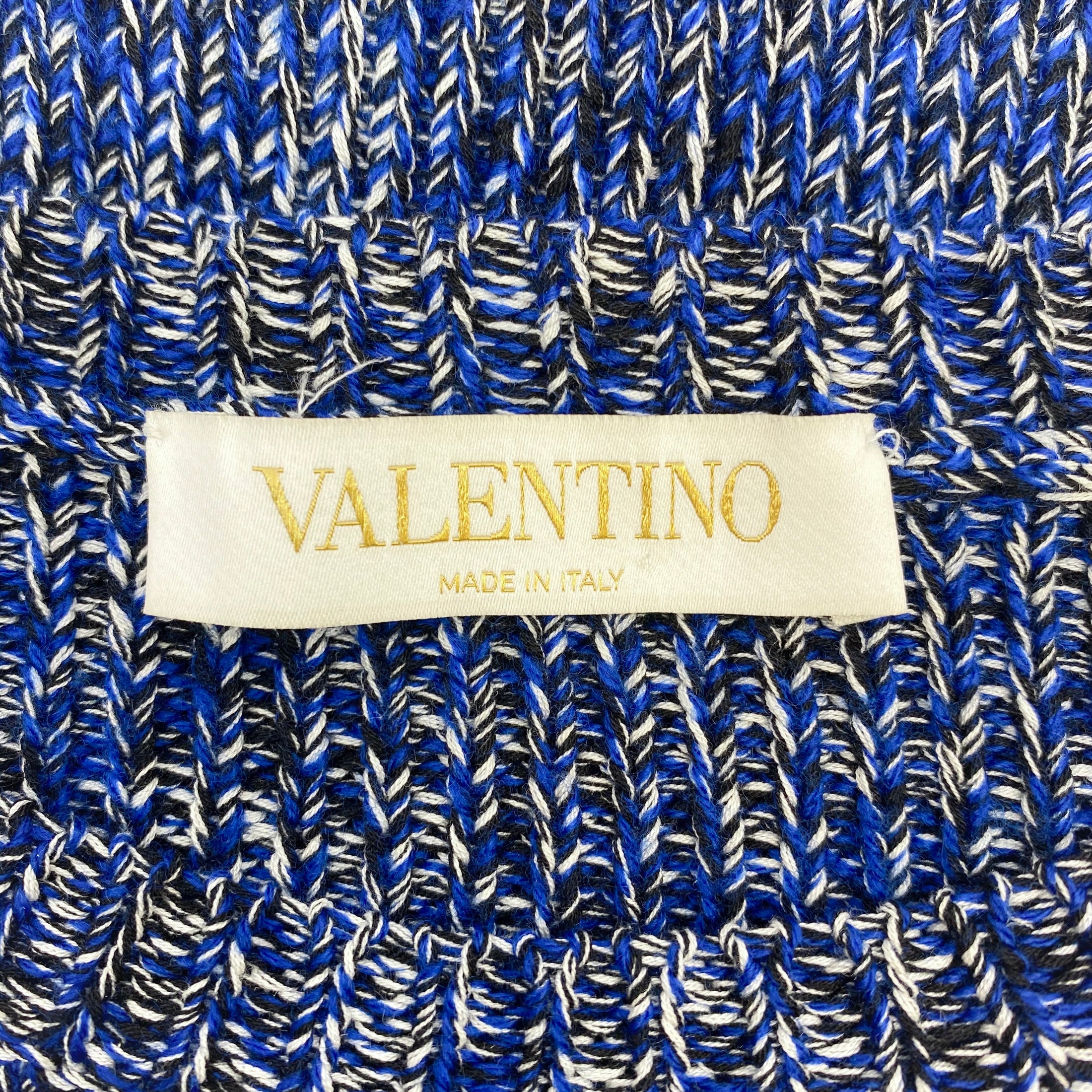 Valentino Blue and Gold Metallic Star Intarsia Mouliné Knit Sweater