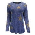 Load image into Gallery viewer, Valentino Blue and Gold Metallic Star Intarsia Mouliné Knit Sweater
