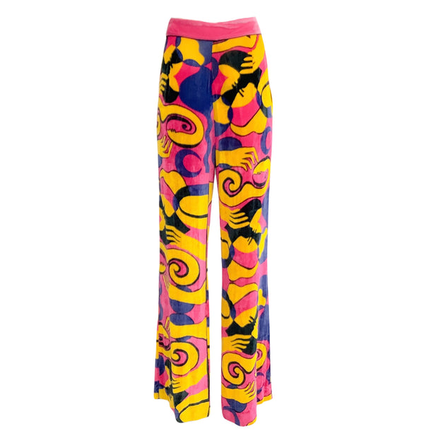 Sleeping with Jacques Multi Abstract Velvet Wide Leg Pants