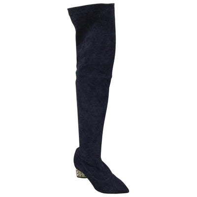 Nicholas Kirkwood Navy Blue Pointed Toe Suede Tall Boots/Booties
