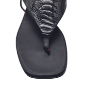 Rosetta Getty Black Croc Embossed Flat Leather Thong Sandals