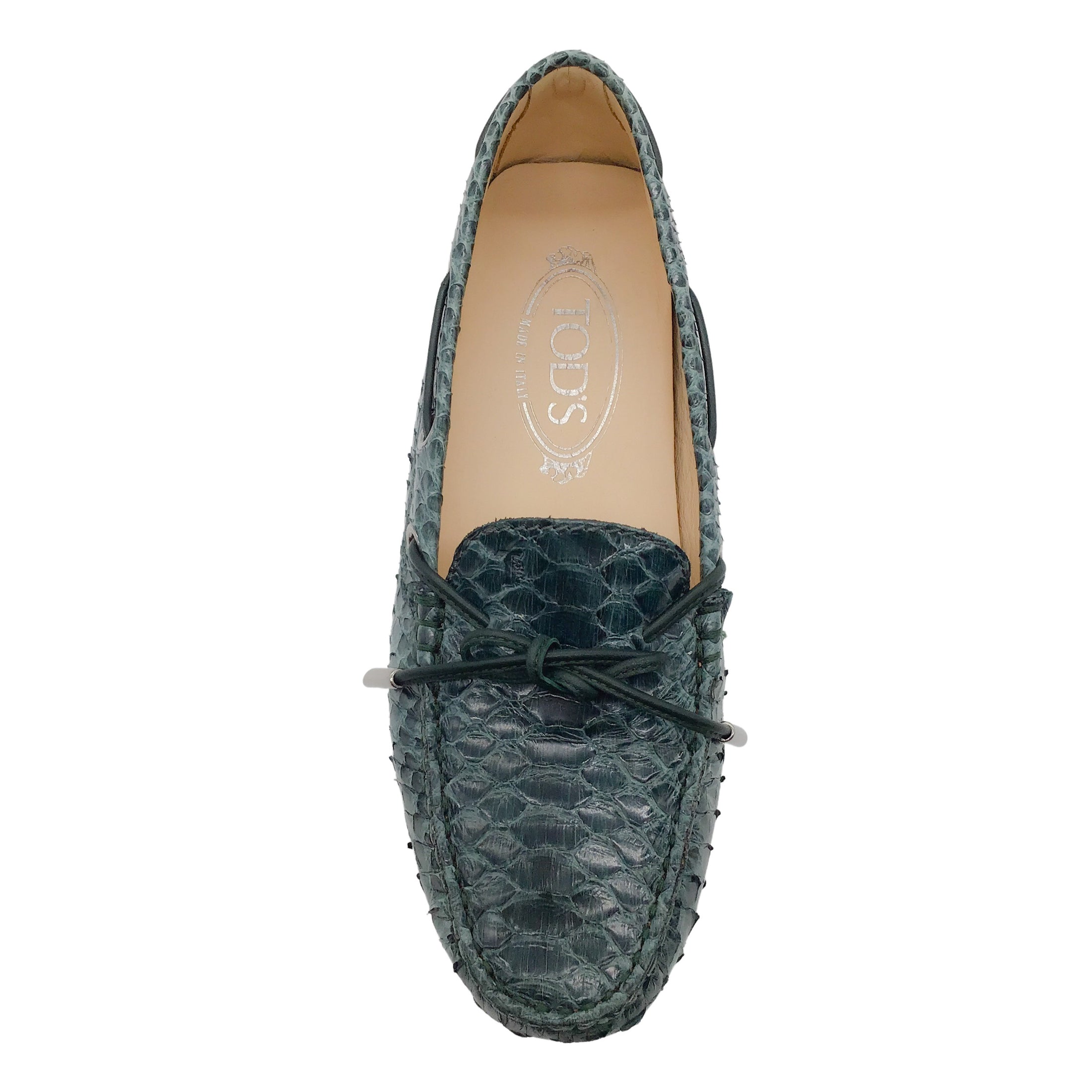 Tod's Teal Python Drivers Loafer Flats