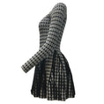 Load image into Gallery viewer, ALAÏA Black / White Printed Long Sleeved Knit Fitted Flared Pleated Mini Cocktail Dress
