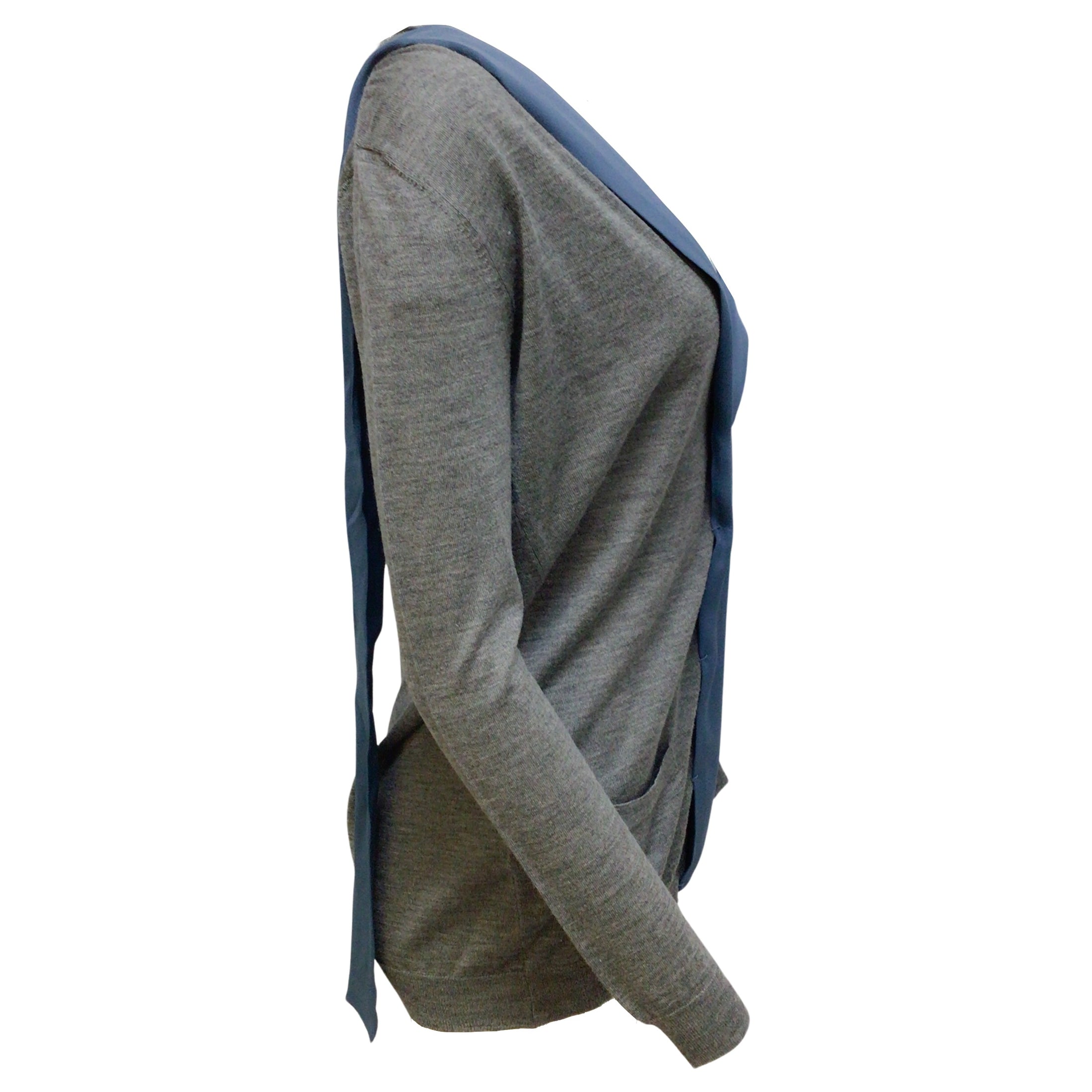 Prada Silk Ribbon Trim Wool and Silk Knit Grey / Teal Sweater