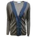 Load image into Gallery viewer, Prada Silk Ribbon Trim Wool and Silk Knit Grey / Teal Sweater
