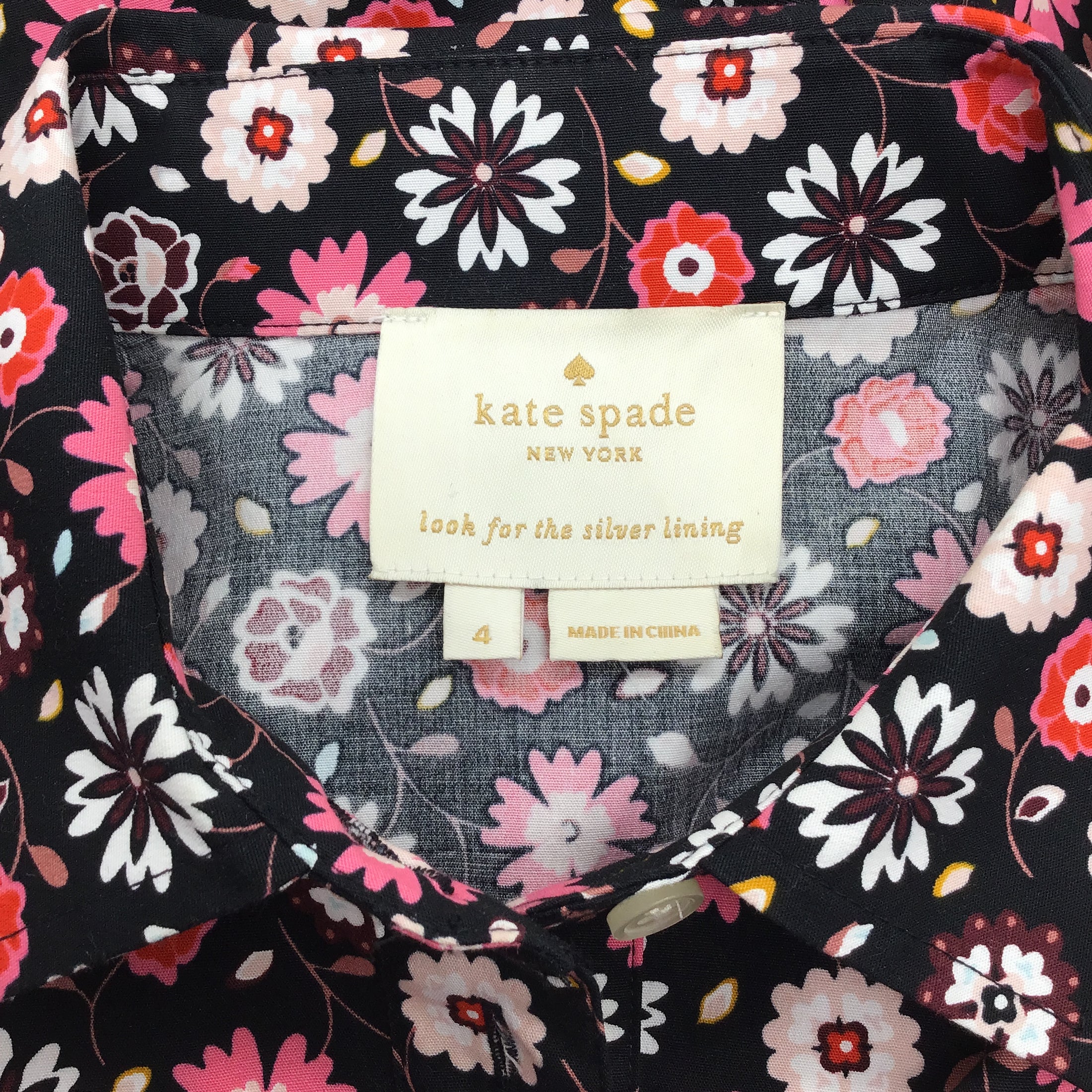Kate Spade Black Multi Retro Floral Print Button Up Casual Dress