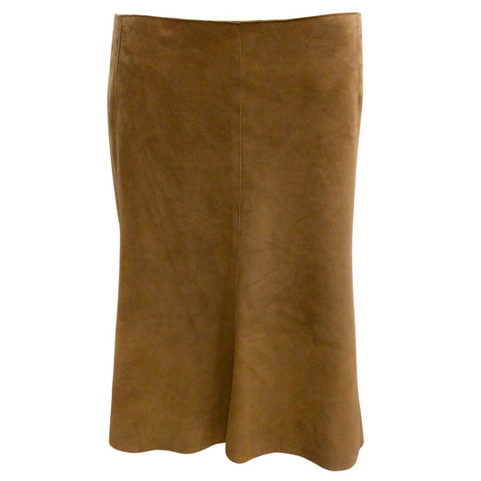 Akris Cognac Flared Suede Leather Skirt