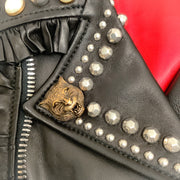 Gucci Black Leather Jacket with Pearl and Ruffle Details