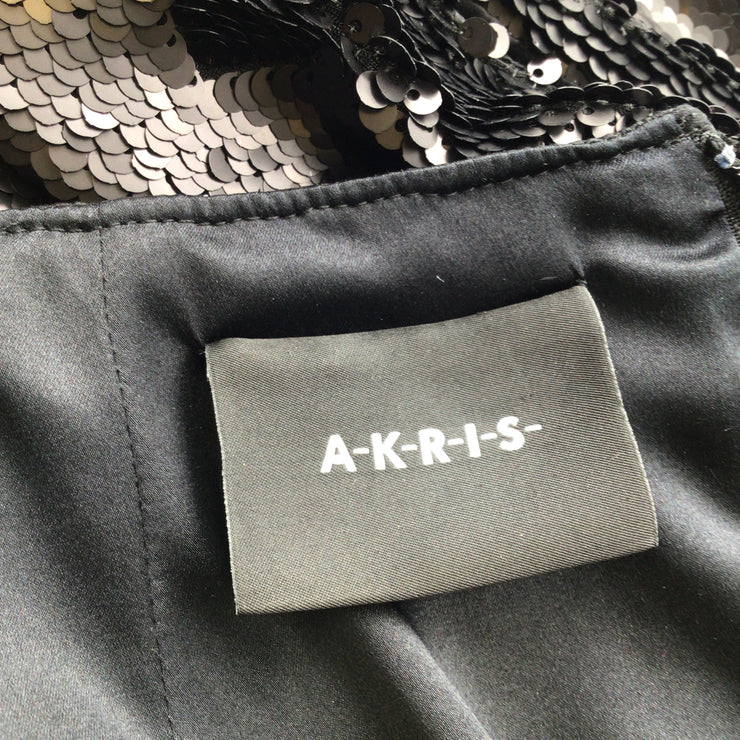 Akris Black Zipper Detail Sequined Short Sleeved Formal Dress