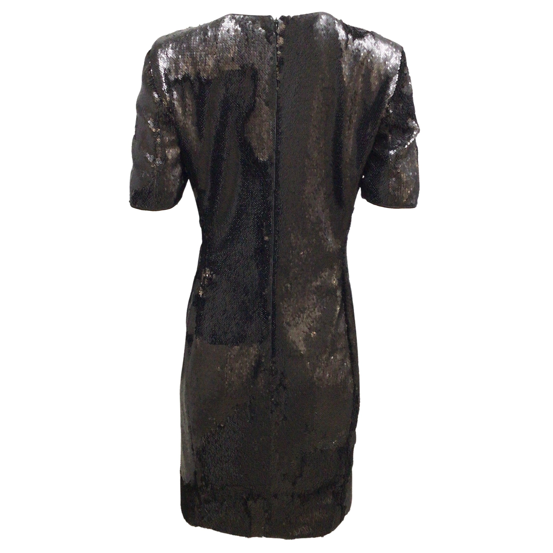 Akris Black Zipper Detail Sequined Short Sleeved Formal Dress