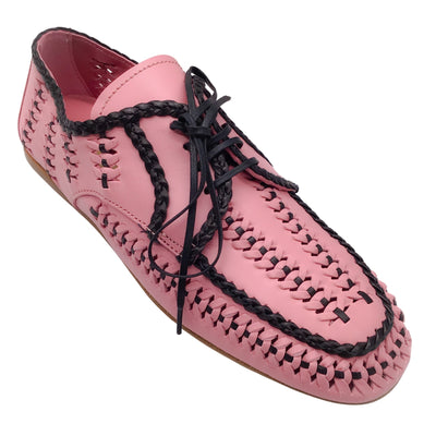 Prada Pink / Black 2019 Woven Lace-Up Moccasins / Flats