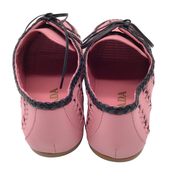Prada Pink / Black 2019 Woven Lace-Up Moccasins / Flats