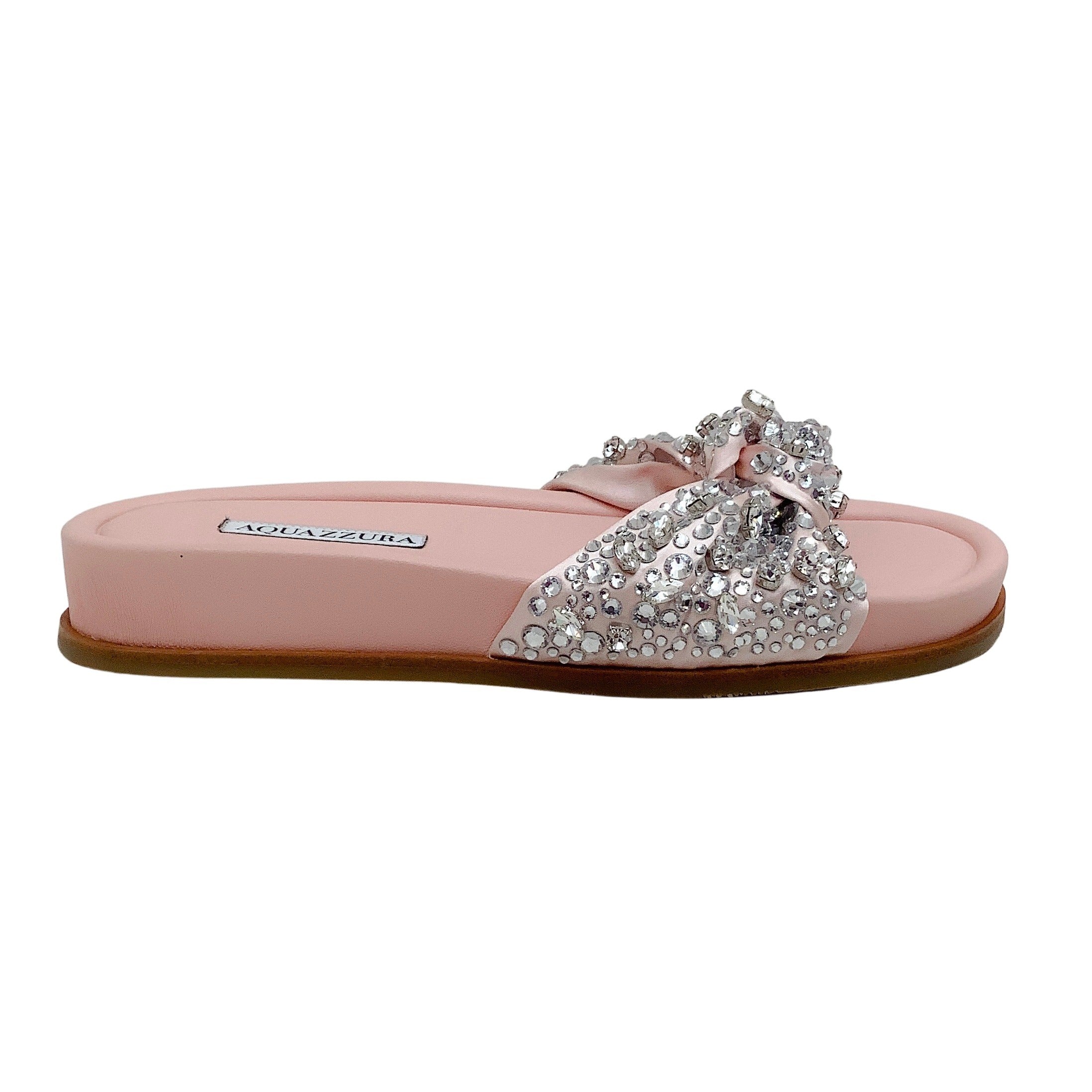 Aquazzura Blush Satin Asja Crystal Slide Sandals