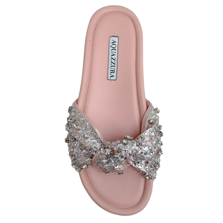 Aquazzura Blush Satin Asja Crystal Slide Sandals