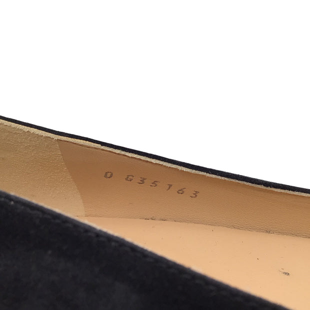 Chanel Black Chain Detail Grosgrain Toe Suede Leather Flats