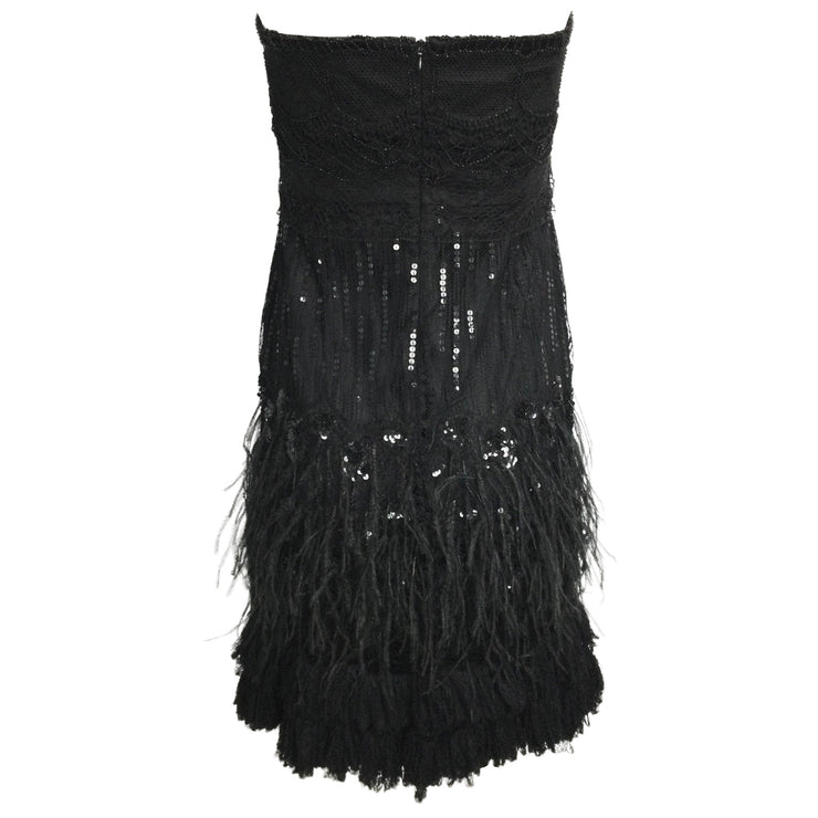 Collette Dinnigan Black Strapless Beaded and Sequined Lace Mini Formal Dress