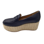 Gabriela Hearst Navy Blue Leather Platform Espadrille Loafers